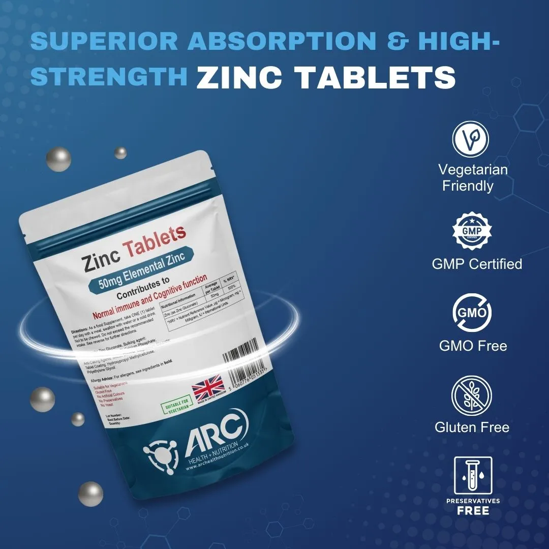 Zinc 50mg Vegan Tablets  - Immune Support and Overall Wellness